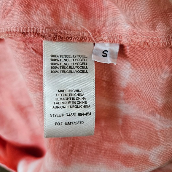 Cloth & Stone Anthropologie Tie Dye Button Up Short Sleeve Shirt Coral White S - Picture 7 of 7